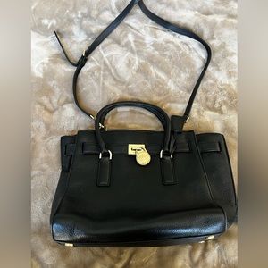 Michael Kors Black Pebbled Leather Crossbody Satchel Handbag